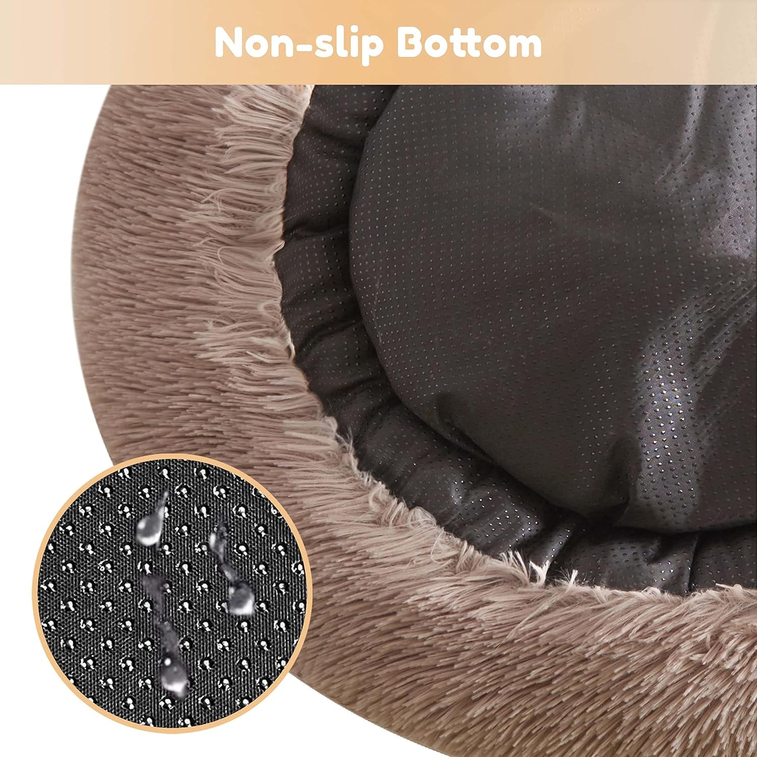 Faux Fur Donut Cuddler Pet Bed - Calming Anti-Anxiety Bed - Washable Round Bed (20", Brown)