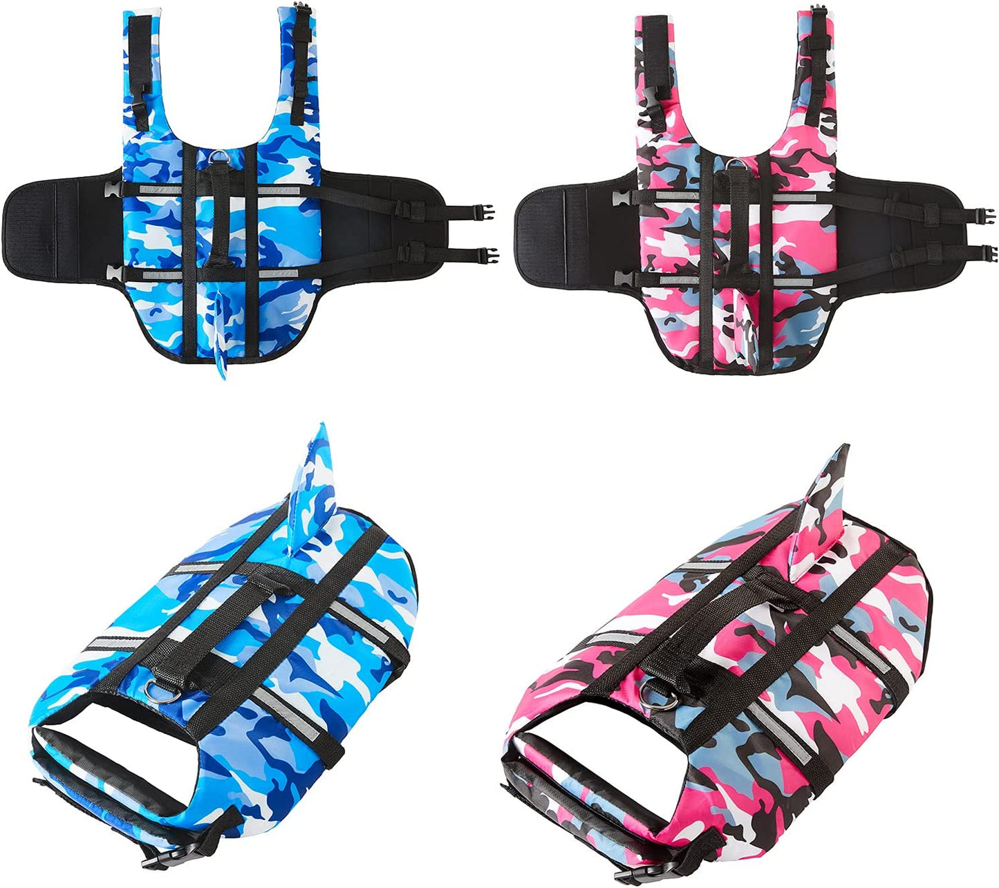 Small Dog Life Jacket for Dogs Pink Ripstop XS Camo Dog Life Vest with Rescue Handle Shark Fin Pet Floatation Vest Saver for Swimming, Boating