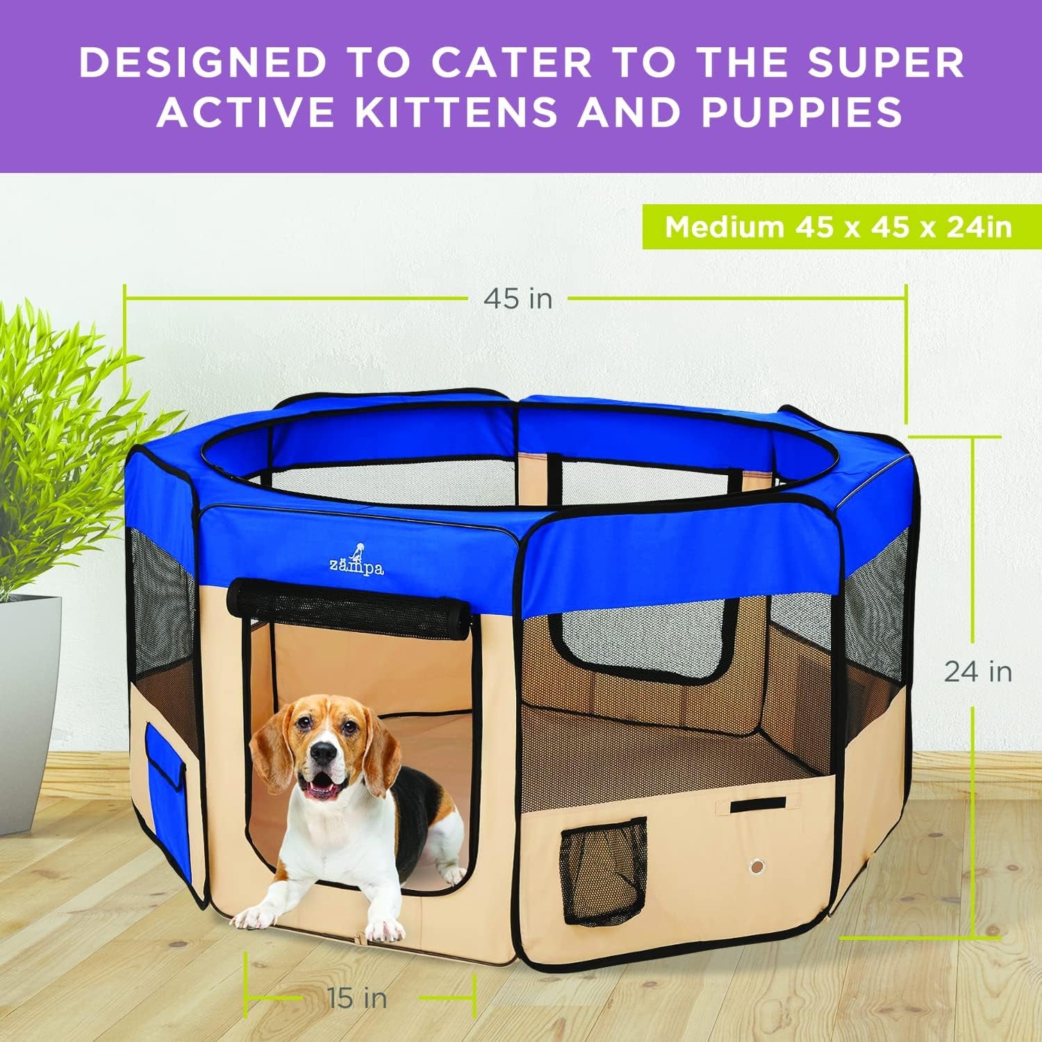 Pop-Up Pet Playpen with Travel Carrier: Medium Size