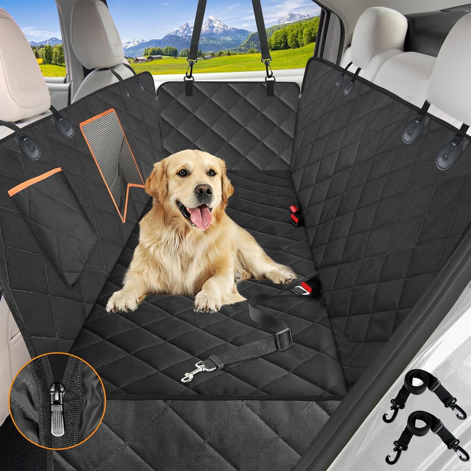 "Ultimate Doggy Throne: Waterproof Hammock with a View, Scratch-Proof Seat Protector for Furry Co-Pilots on Wheels!"