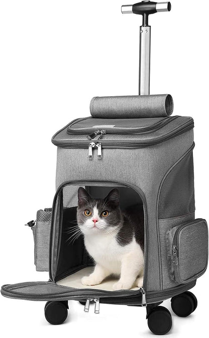 Airline Approved Pet Carrier Backpack with Wheels(Large Space),Rolling –