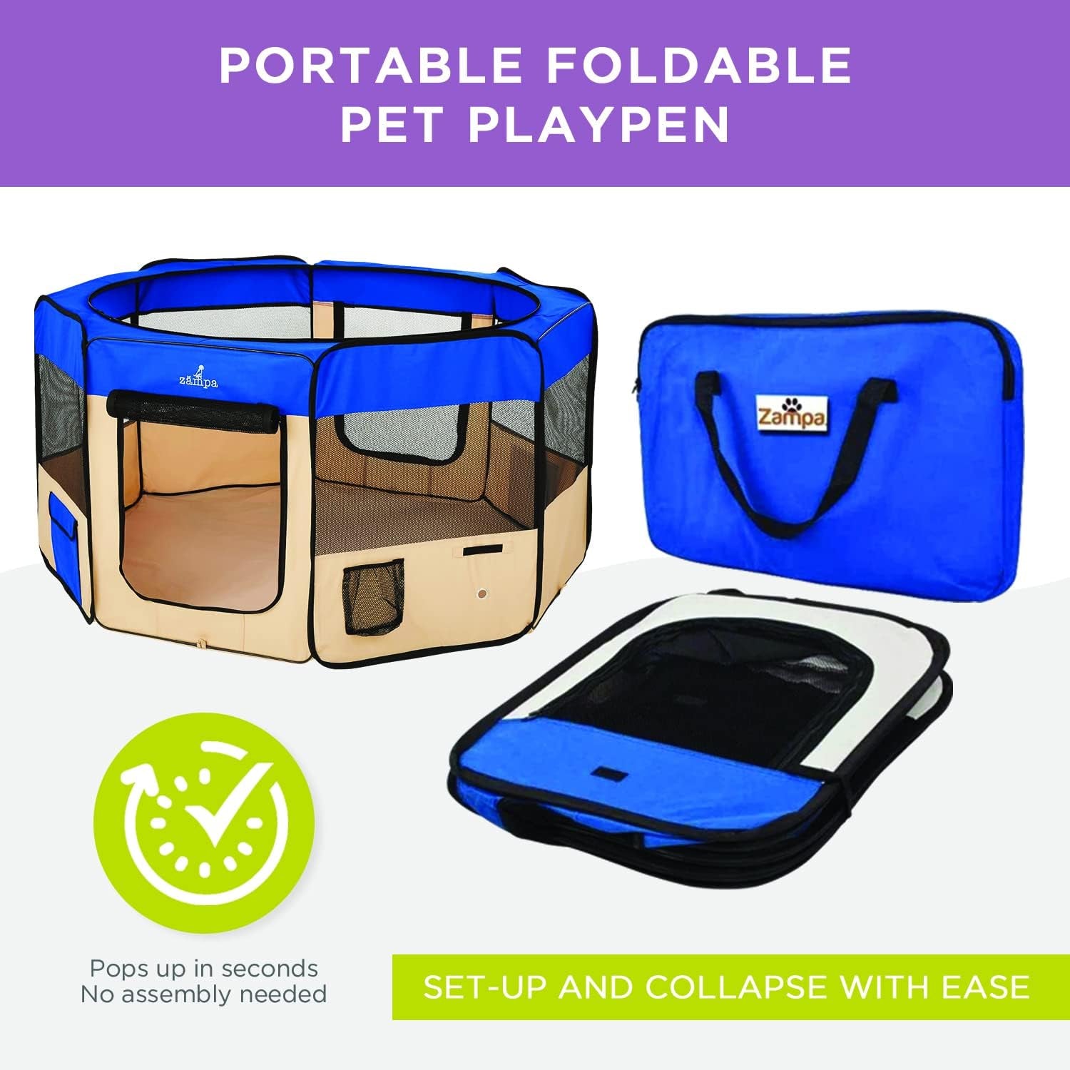 Pop-Up Pet Playpen with Travel Carrier: Medium Size