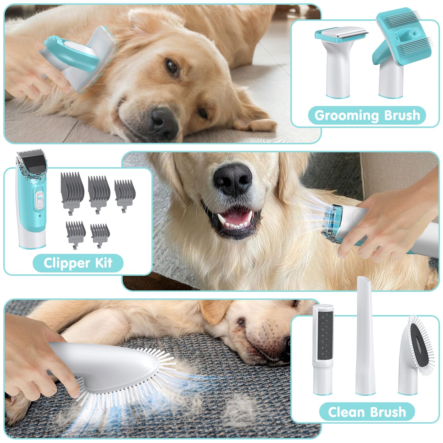 Pet Grooming Vacuum Kit: 6-in-1 Dog Grooming Vacuum with 11000PA Clippers, Shedding Grooming, Suction 99% Dog Hair, Low Noise