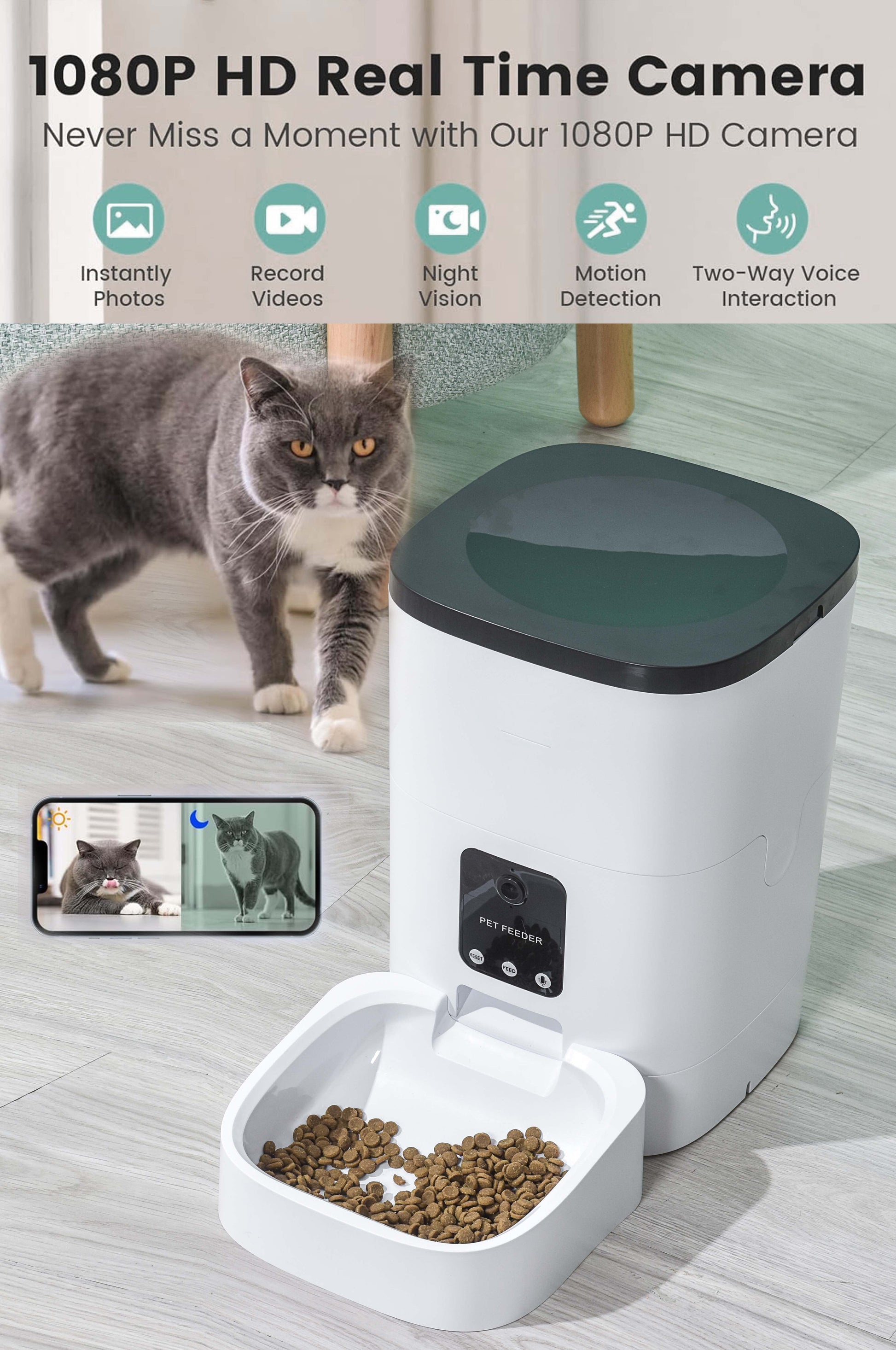 "Ultimate Spy Cam Pet Feeder: Watch, Feed, and Control Your Furry Friends with Wifi App!"